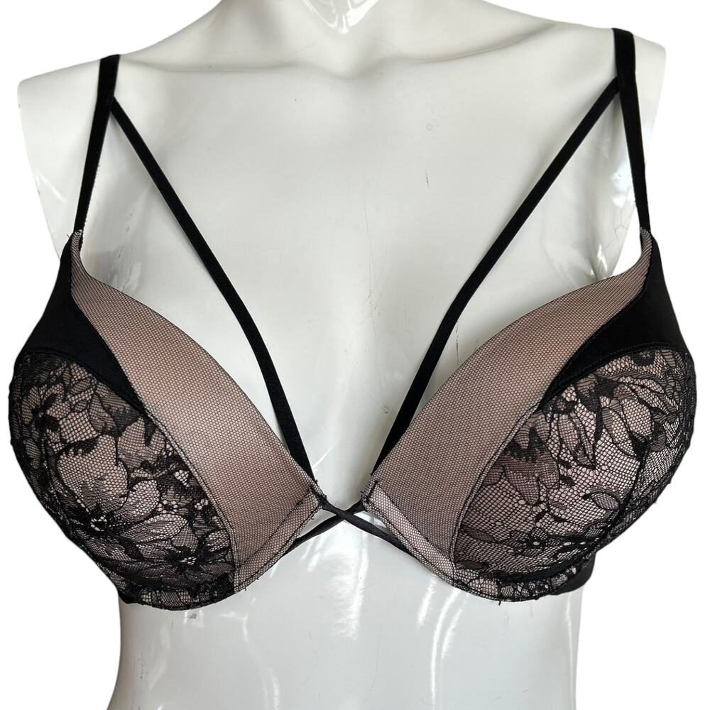 Victoria’s Secret Bombshell Push-Up Bra 34C  Black/Nude Lace